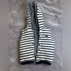 Petit Bateau Puffer Hoodie Vest, Navy/White stripe, reversible, 36 mos or 3T